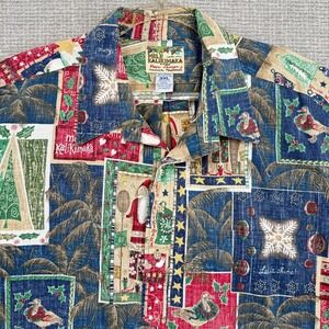 Vtg 2008 Reyn Spooner Mele Kalikimaka 3XL Popover Hawaiian Christmas Blue Santa